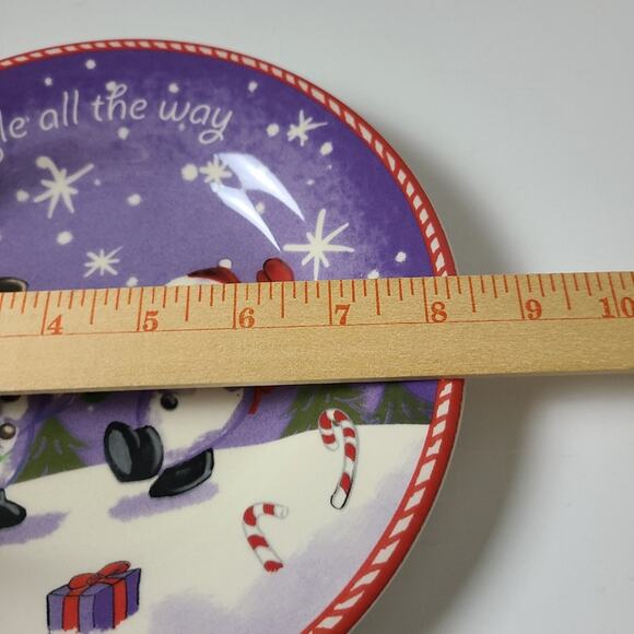 Jingle All The Way Dancing Snowmen Blue Snow-Covered Candy Cane Plate - Picture 6 of 7